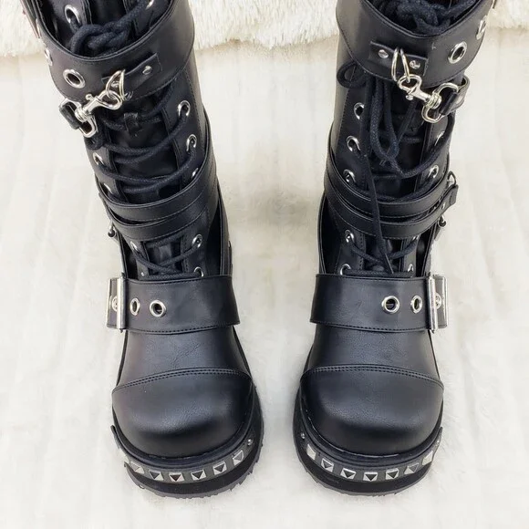 NIB DEMONIA Trashville 250 Multi Strap Goth Punk Rock 3.25 Platform Boot Black